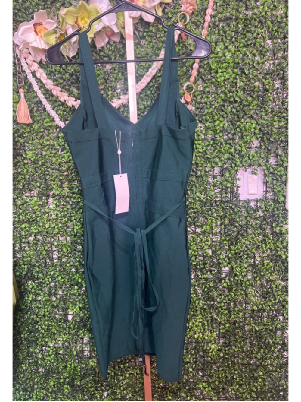 Women's WOW COUTURE Dark Green Bandage BodyCon Mini Above Knee Dress Large - Picture 3 of 8